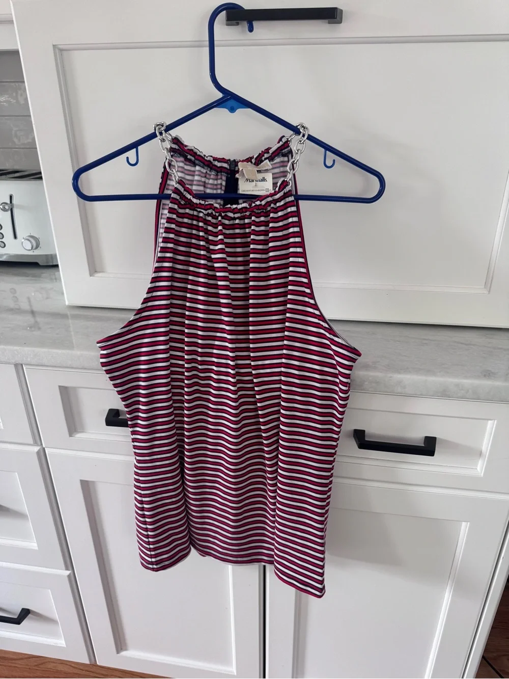 Michael Kors red White and Navy Striped Halter Tank